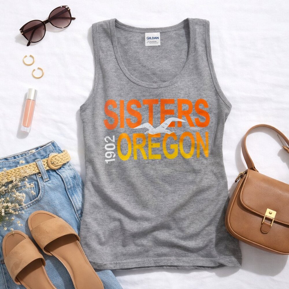 🧡 Sisters Oregon Graphic Tank Top | Size S | Gray Casual Cotton Tee